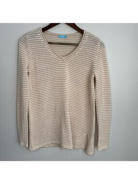 J. McLaughlin Tan/White Striped Tunic Sweater Size S